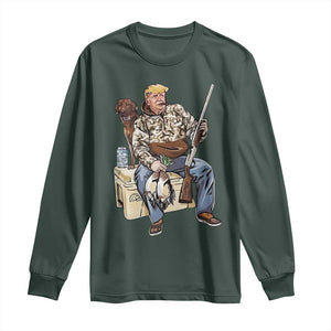 Trump Camo Duck Hunting Long Sleeve Shirt Funny Drinking Hunter With Dog Camoflage TS02 Dark Forest Green Print Your Wear