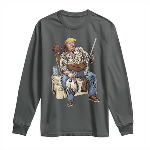 Trump Camo Duck Hunting Long Sleeve Shirt Funny Drinking Hunter With Dog Camoflage TS02 Dark Heather Print Your Wear