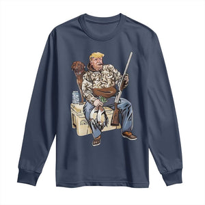 Trump Camo Duck Hunting Long Sleeve Shirt Funny Drinking Hunter With Dog Camoflage TS02 Navy Print Your Wear