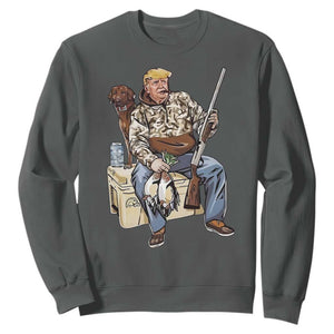 Trump Camo Duck Hunting Sweatshirt Funny Drinking Hunter With Dog Camoflage TS02 Dark Heather Print Your Wear