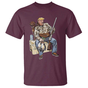 Trump Camo Duck Hunting T Shirt Funny Drinking Hunter With Dog Camoflage TS02 Maroon Print Your Wear