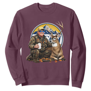 Trump Deer Hunting Sweatshirt Hunter Beer Drinking Retro Vintage TS02 Maroon Print Your Wear