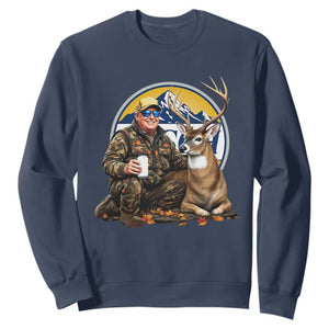 Trump Deer Hunting Sweatshirt Hunter Beer Drinking Retro Vintage TS02 Navy Print Your Wear