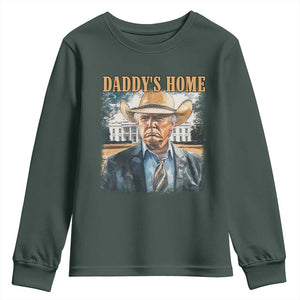 Trump Cowboy Youth Sweatshirt Western Daddy's Home Take America Back Retro Throwback TS02 Dark Forest Green Print Your Wear