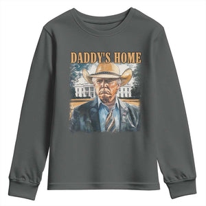 Trump Cowboy Youth Sweatshirt Western Daddy's Home Take America Back Retro Throwback TS02 Dark Heather Print Your Wear