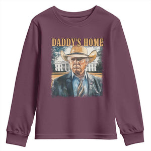 Trump Cowboy Youth Sweatshirt Western Daddy's Home Take America Back Retro Throwback TS02 Maroon Print Your Wear