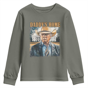 Trump Cowboy Youth Sweatshirt Western Daddy's Home Take America Back Retro Throwback TS02 Military Green Print Your Wear