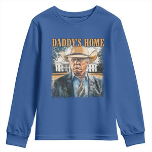 Trump Cowboy Youth Sweatshirt Western Daddy's Home Take America Back Retro Throwback TS02 Royal Blue Print Your Wear