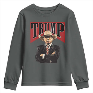 Trump Cowboy Youth Sweatshirt Western Daddy Take America Back Retro TS02 Dark Heather Print Your Wear