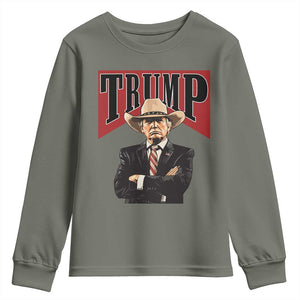 Trump Cowboy Youth Sweatshirt Western Daddy Take America Back Retro TS02 Military Green Print Your Wear