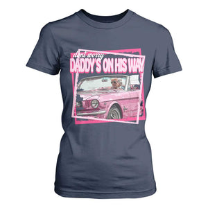 Trump Won 2024 T Shirt For Women Dont Worry Daddy's On His Way Funny Pink TS02 Navy Print Your Wear