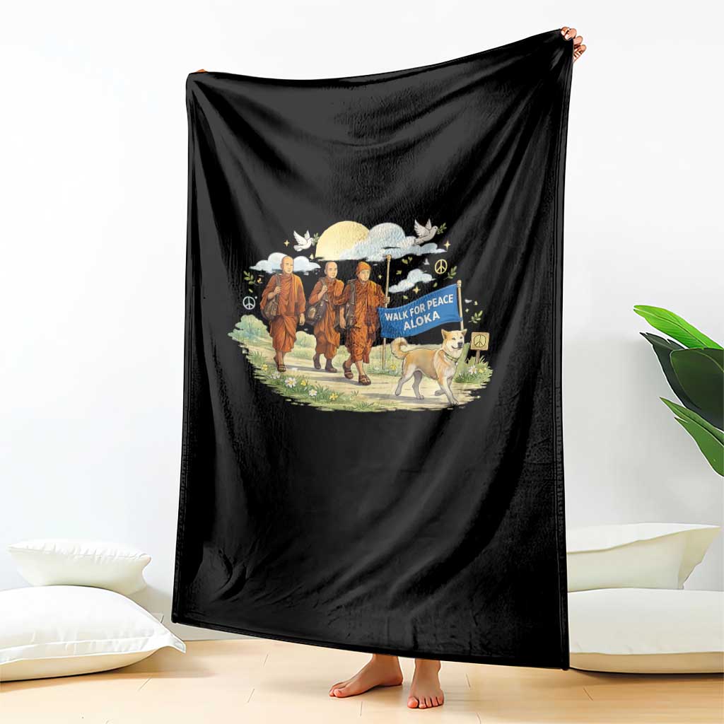 Walk for Peace Monks with Aloka the Dog Throw Blanket Spiritual Pilgrimage Buddhist Inspired TS02 Print Your Wear