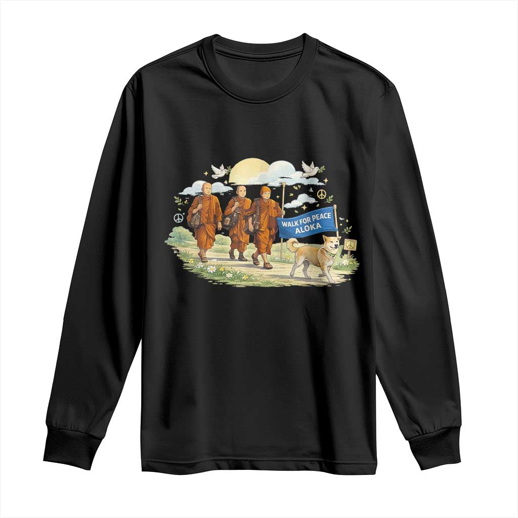 Walk for Peace Monks with Aloka the Dog Long Sleeve Shirt Spiritual Pilgrimage Buddhist Inspired TS02 Black Print Your Wear