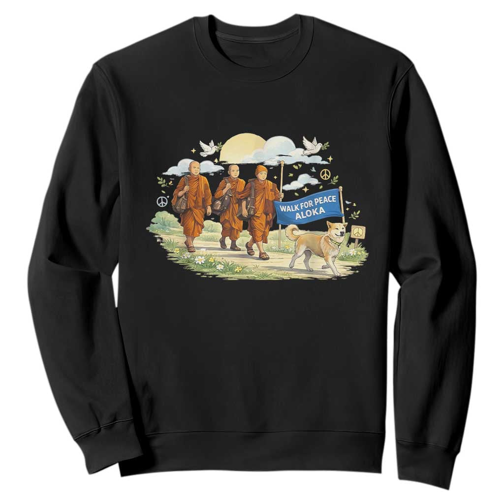 Walk for Peace Monks with Aloka the Dog Sweatshirt Spiritual Pilgrimage Buddhist Inspired TS02 Black Print Your Wear