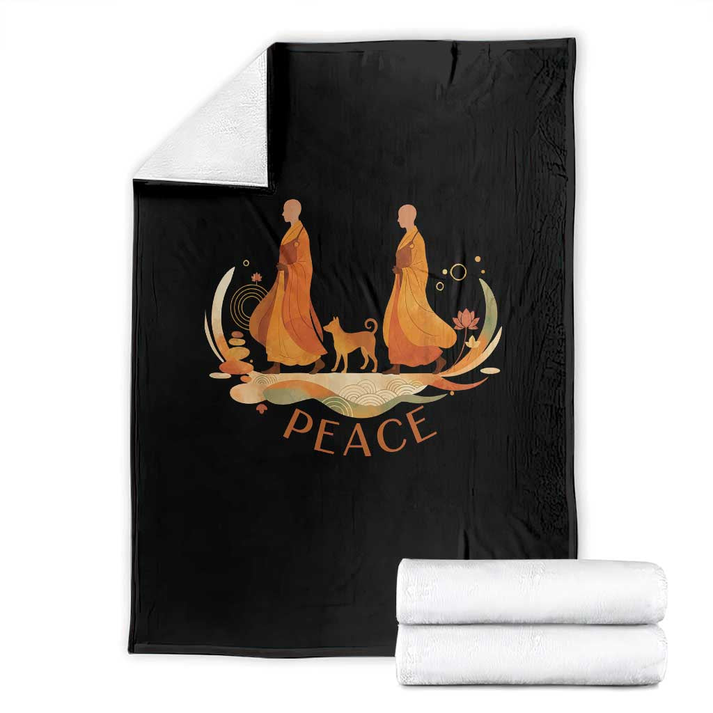 Peaceful Monks Walk with Aloka the Dog Throw Blanket Zen Art Buddhism Harmony TS02 Black Print Your Wear