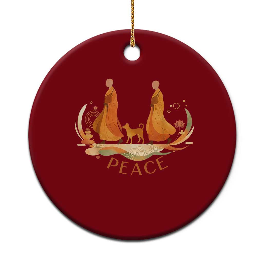 Peaceful Monks Walk with Aloka the Dog Ceramic Ornament Zen Art Buddhism Harmony TS02 1pc Red Print Your Wear