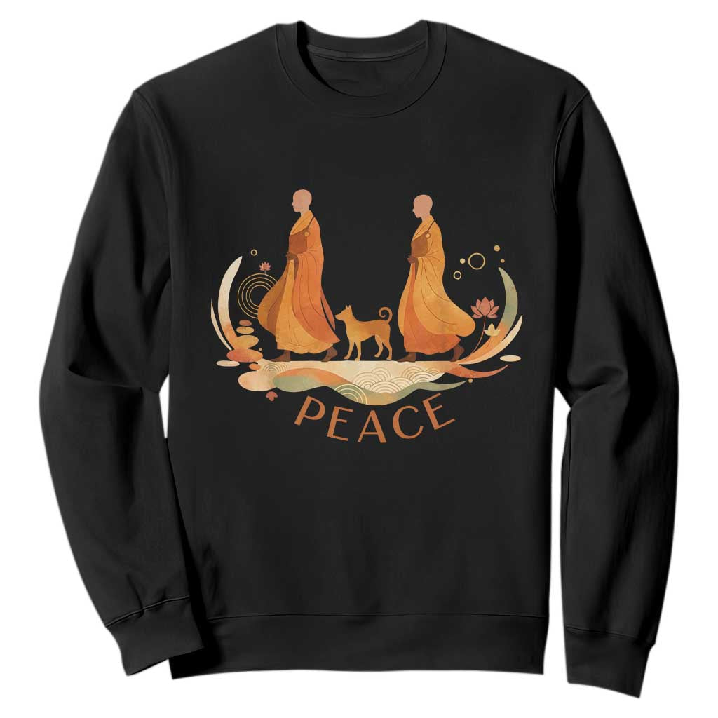Peaceful Monks Walk with Aloka the Dog Sweatshirt Zen Art Buddhism Harmony TS02 Black Print Your Wear