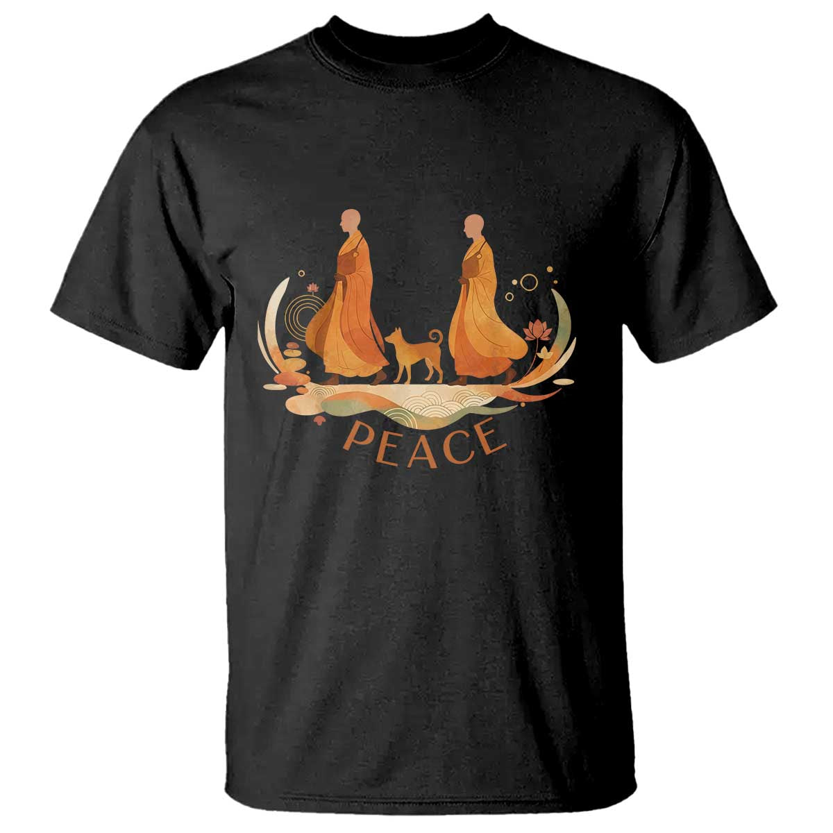 Peaceful Monks Walk with Aloka the Dog T Shirt Zen Art Buddhism Harmony TS02 Black Print Your Wear