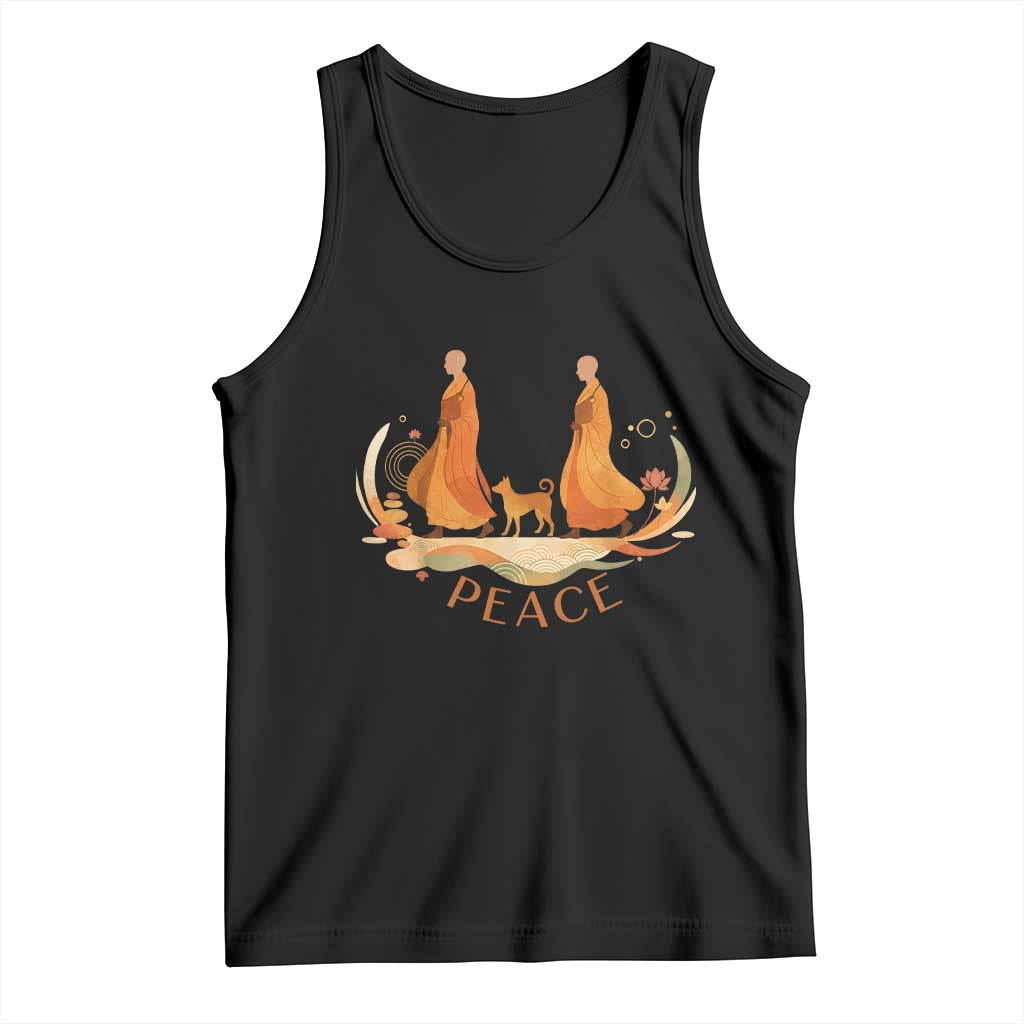 Peaceful Monks Walk with Aloka the Dog Tank Top Zen Art Buddhism Harmony TS02 Black Print Your Wear