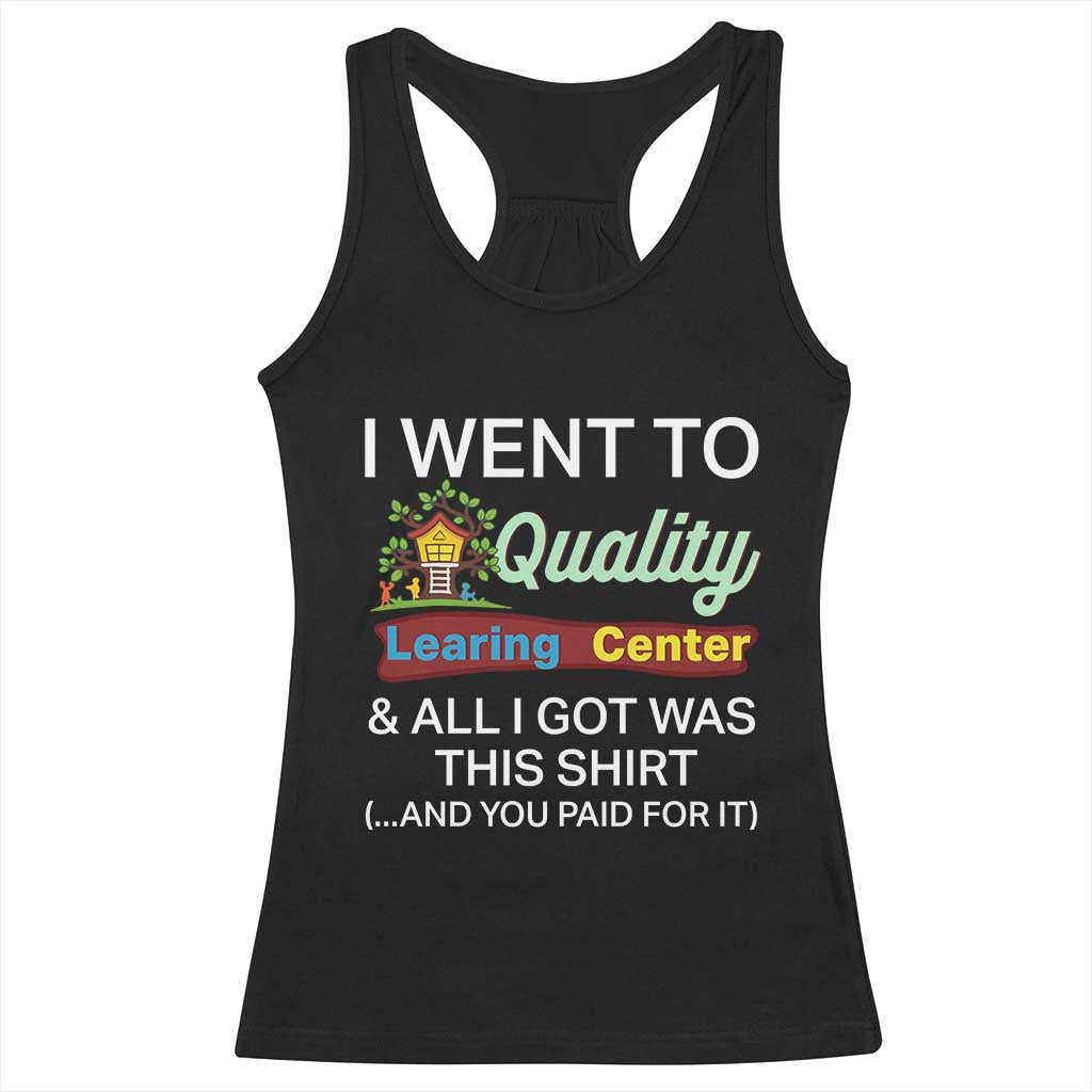 I Went to Minnesota Learing Center Meme Racerback Tank Top Funny Sarcastic Viral Education Fail TS02 Black Print Your Wear