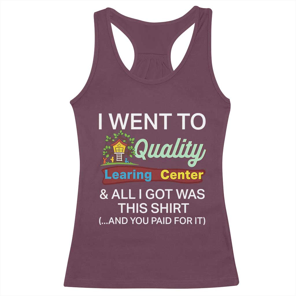 I Went to Minnesota Learing Center Meme Racerback Tank Top Funny Sarcastic Viral Education Fail TS02 Maroon Print Your Wear