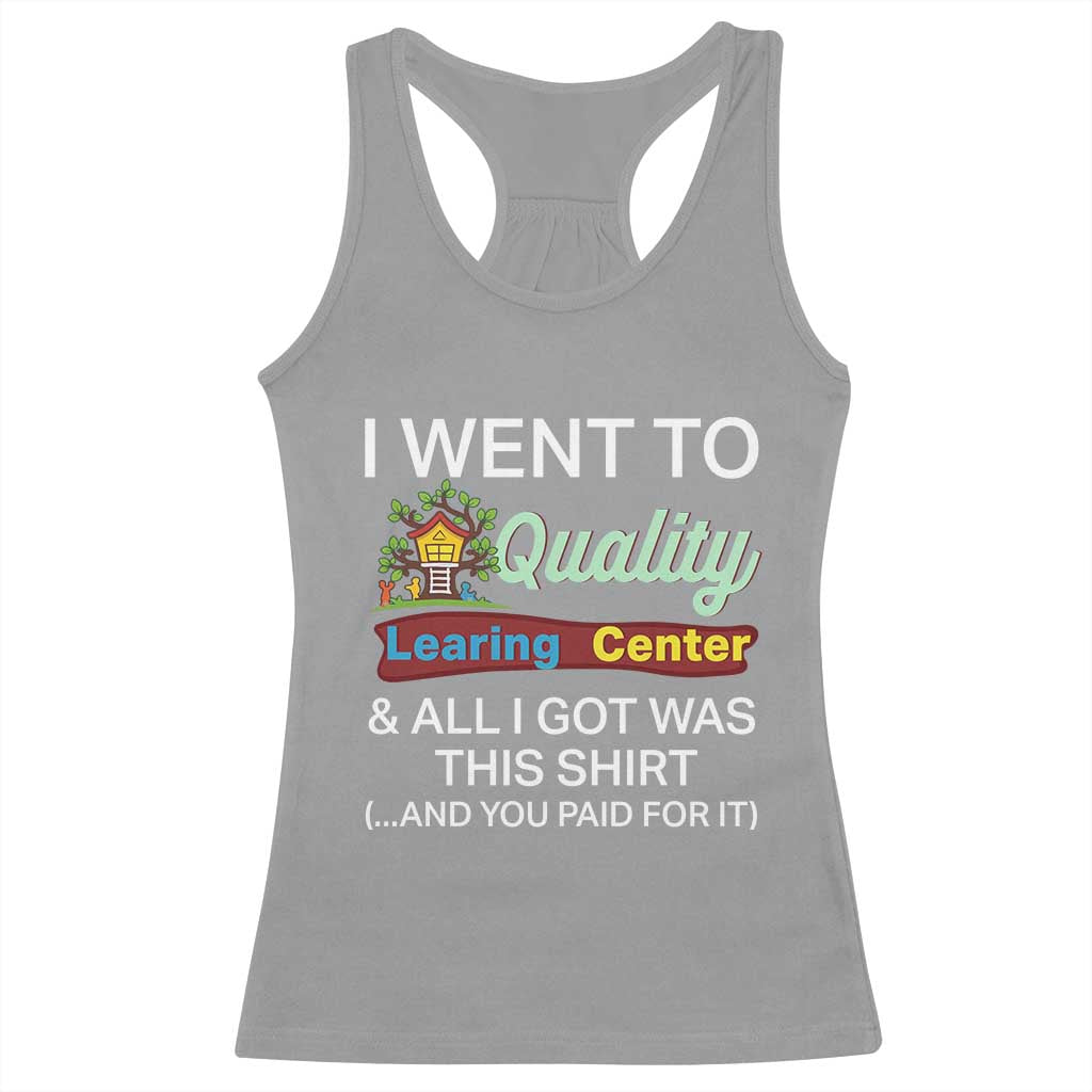 I Went to Minnesota Learing Center Meme Racerback Tank Top Funny Sarcastic Viral Education Fail TS02 Sport Gray Print Your Wear
