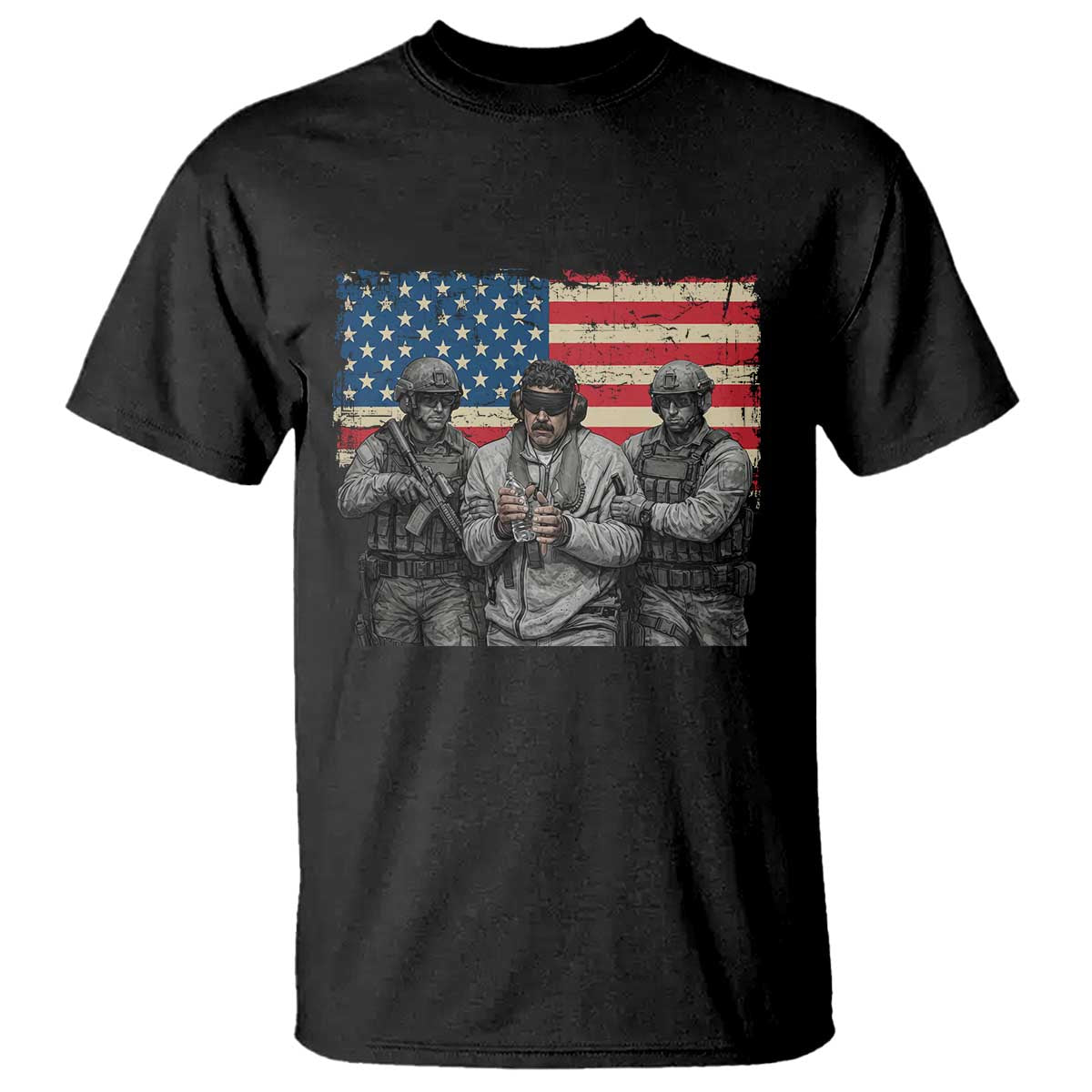 Captured Dictator Maduro T Shirt - Special Forces Justice Operation American Flag Venezuelan Freedom Tee TS02 Black Print Your Wear