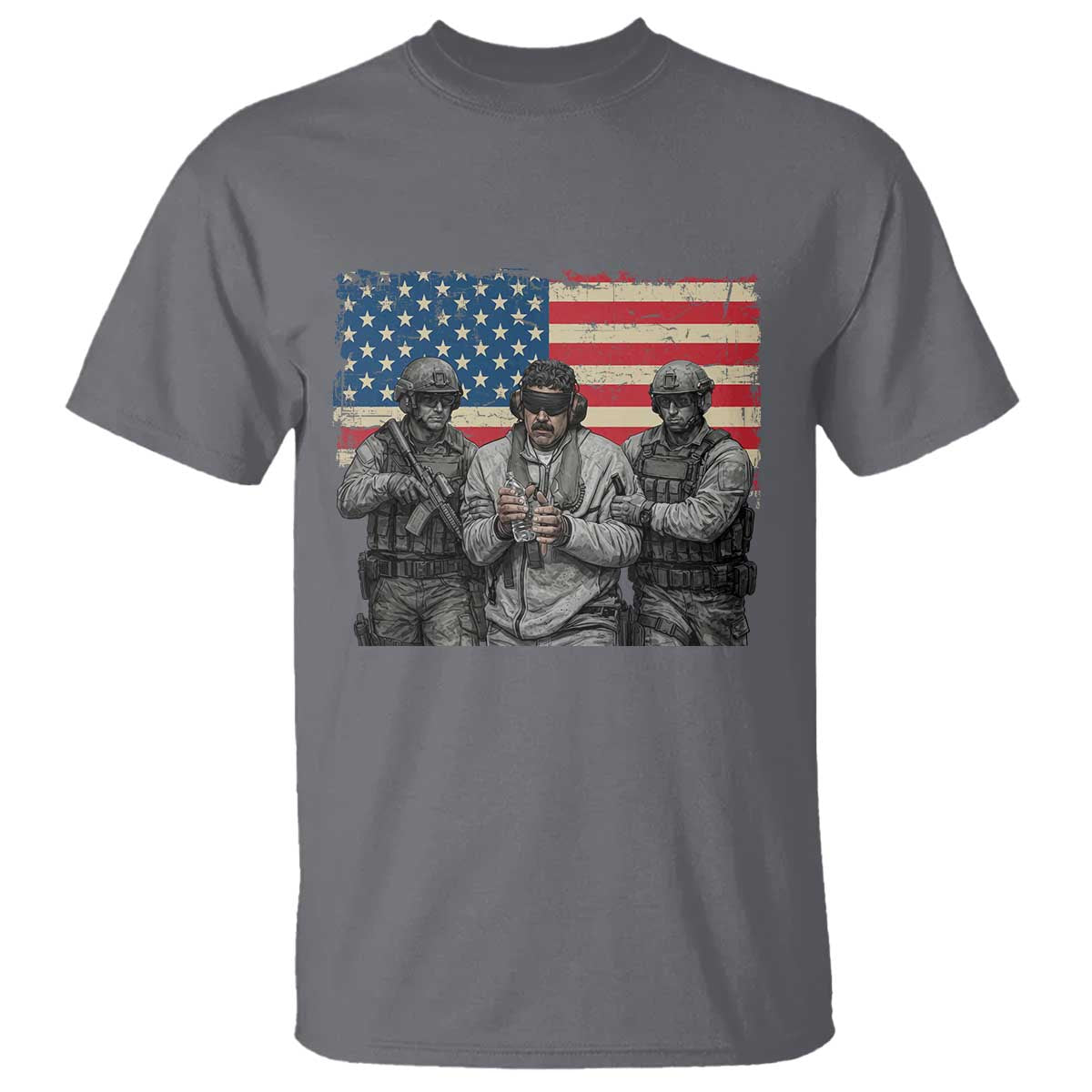 Captured Dictator Maduro T Shirt - Special Forces Justice Operation American Flag Venezuelan Freedom Tee TS02 Charcoal Print Your Wear