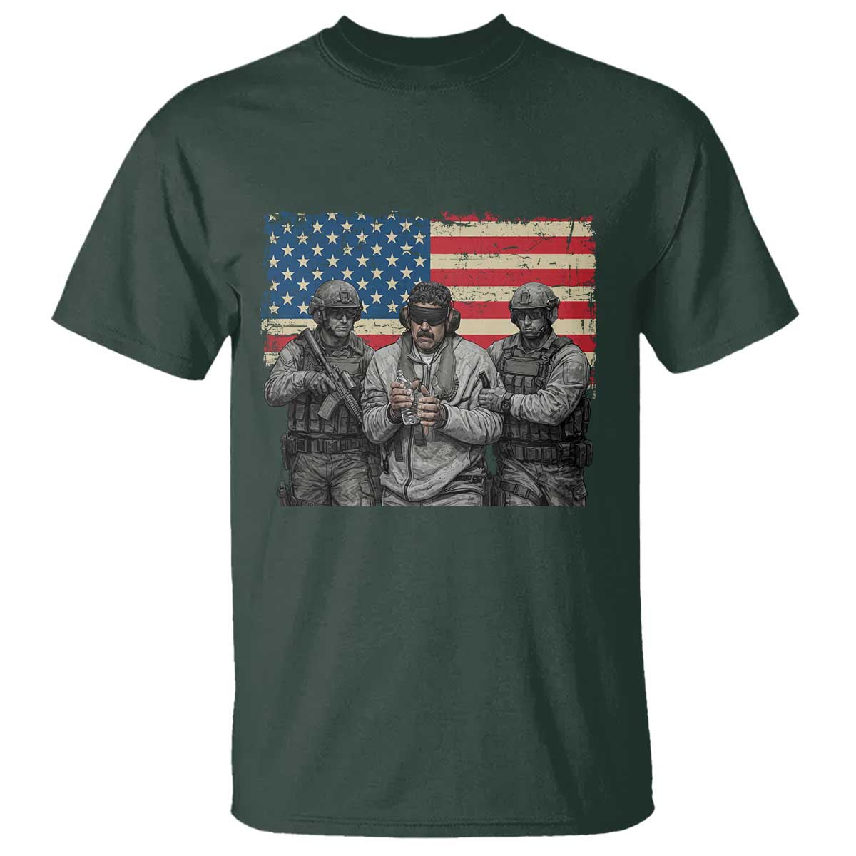 Captured Dictator Maduro T Shirt - Special Forces Justice Operation American Flag Venezuelan Freedom Tee TS02 Dark Forest Green Print Your Wear