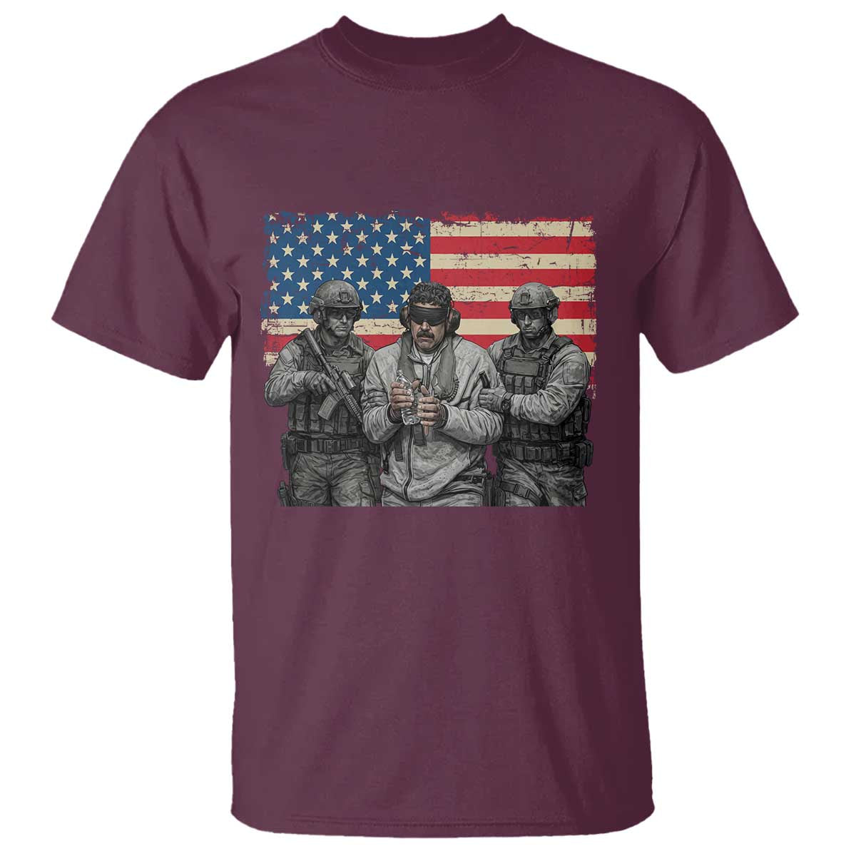Captured Dictator Maduro T Shirt - Special Forces Justice Operation American Flag Venezuelan Freedom Tee TS02 Maroon Print Your Wear