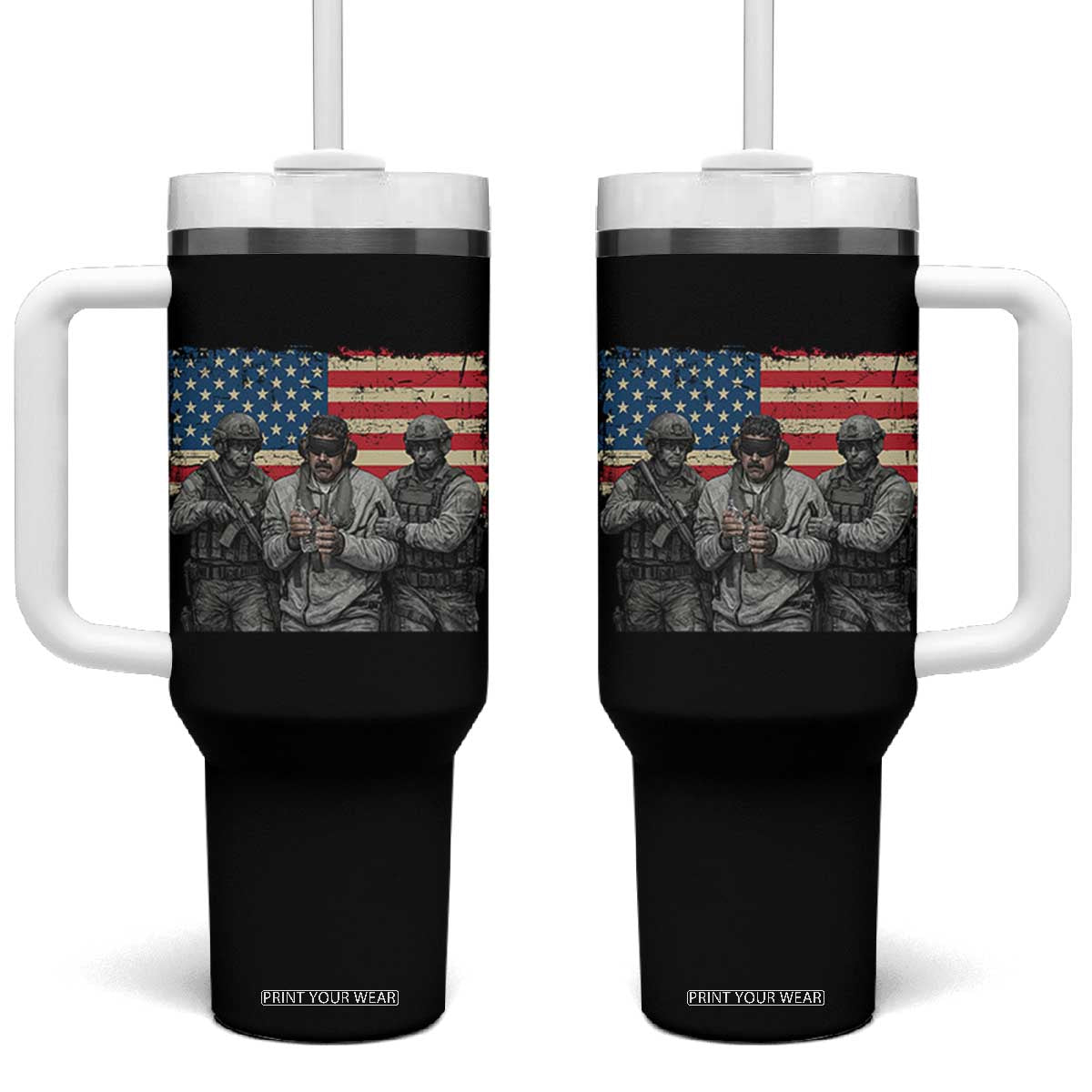 Captured Dictator Maduro Tumbler With Handle Special Forces Justice Operation American Flag TS02 One Size: 40 oz Black Print Your Wear