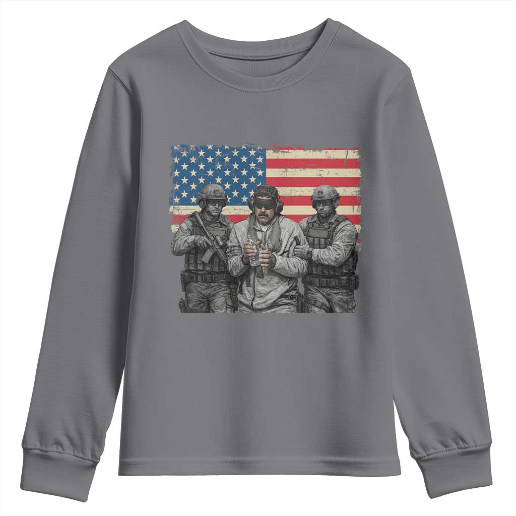 Captured Dictator Maduro Youth Sweatshirt Special Forces Justice Operation American Flag TS02 Charcoal Print Your Wear