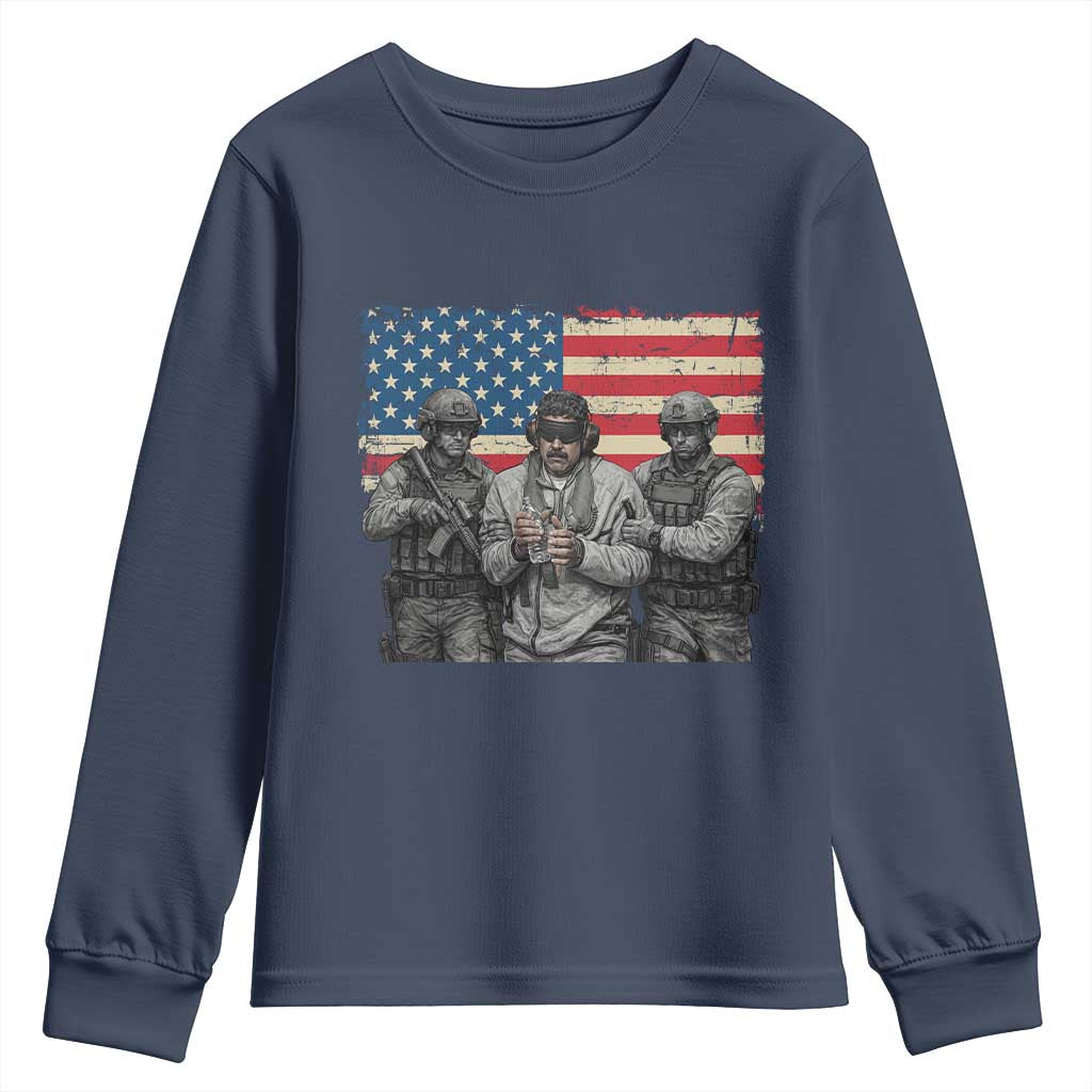 Captured Dictator Maduro Youth Sweatshirt Special Forces Justice Operation American Flag TS02 Navy Print Your Wear