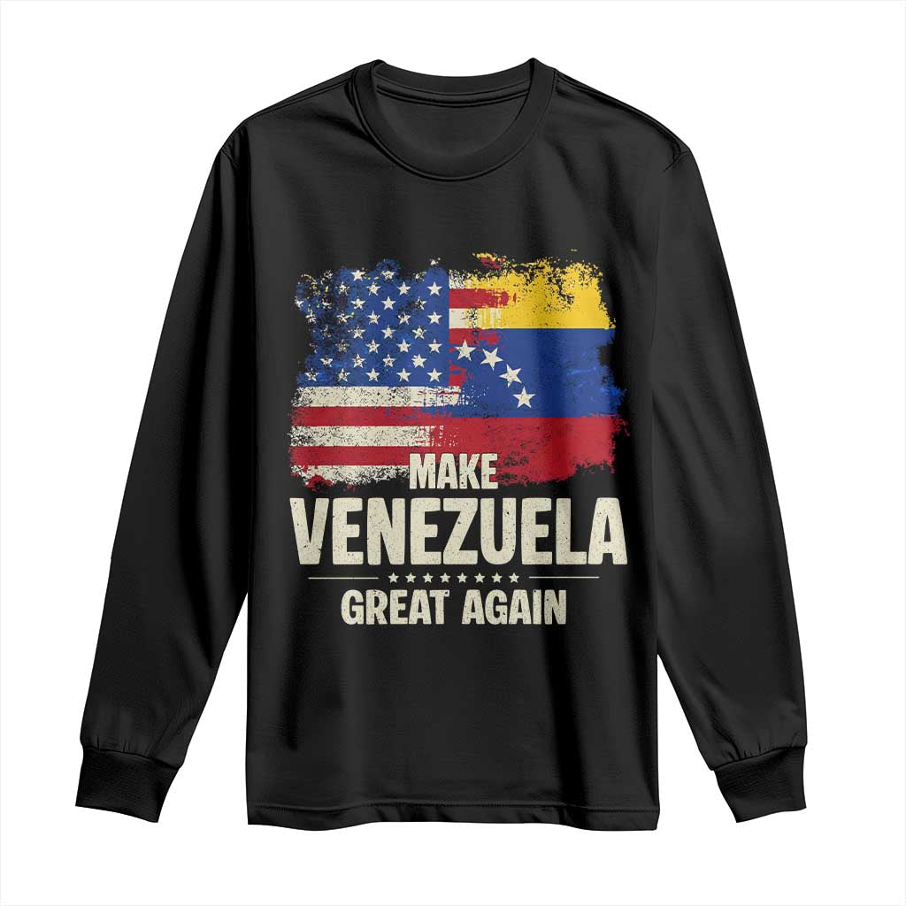 Make Venezuela Great Again Long Sleeve Shirt Distressed US and Venezuela Flag Unity TS02 Black Print Your Wear