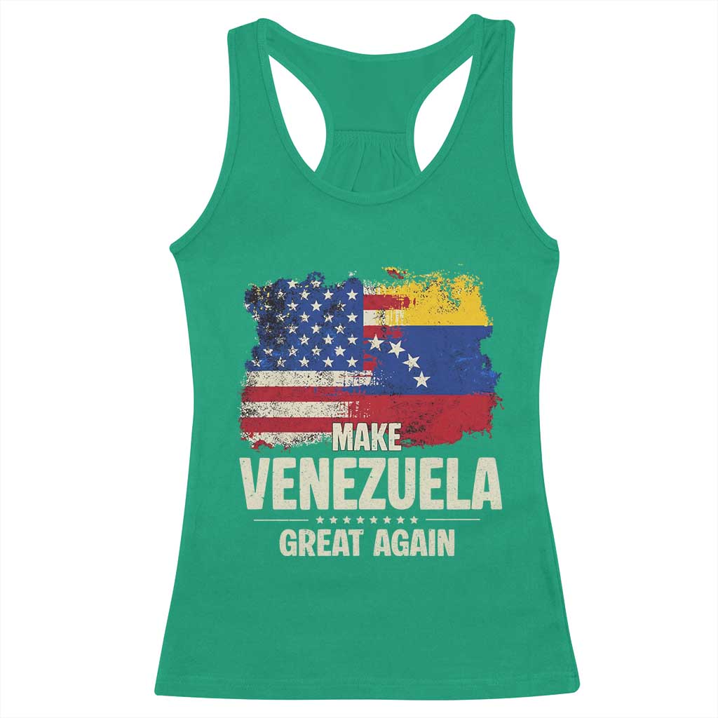 Make Venezuela Great Again Racerback Tank Top Distressed US and Venezuela Flag Unity TS02 Irish Green Print Your Wear