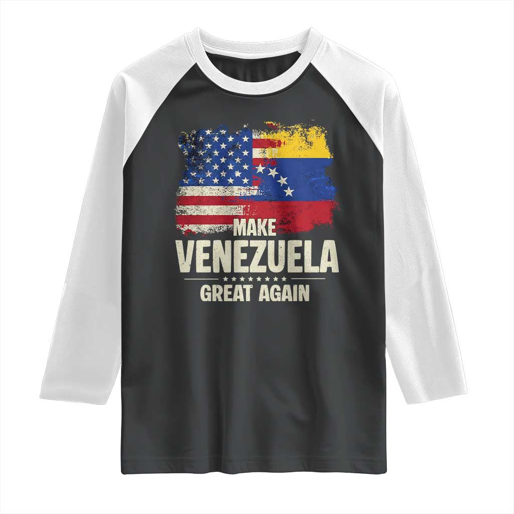 Make Venezuela Great Again Raglan Shirt Distressed US and Venezuela Flag Unity TS02 Black White Print Your Wear