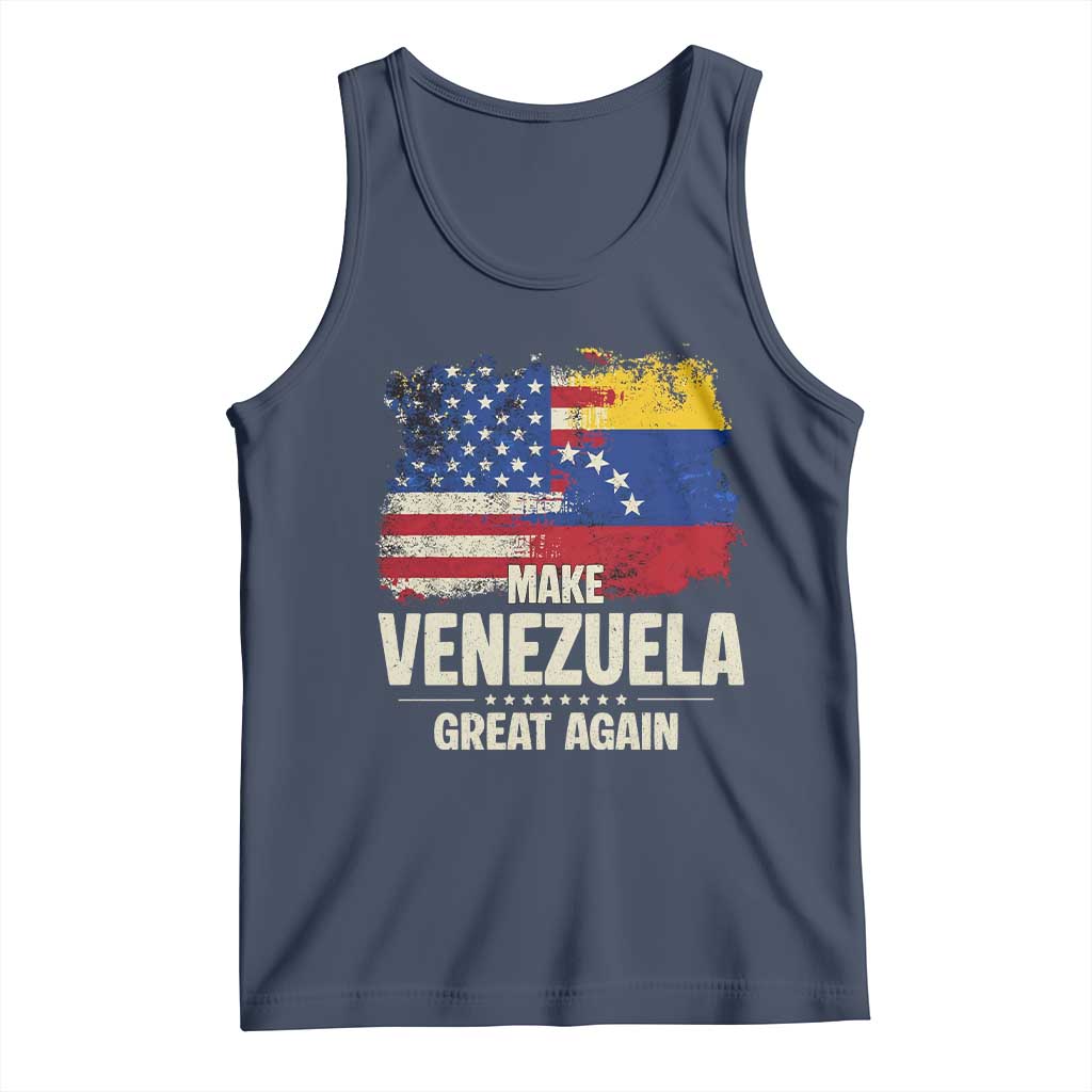 Make Venezuela Great Again Tank Top Distressed US and Venezuela Flag Unity TS02 Navy Print Your Wear