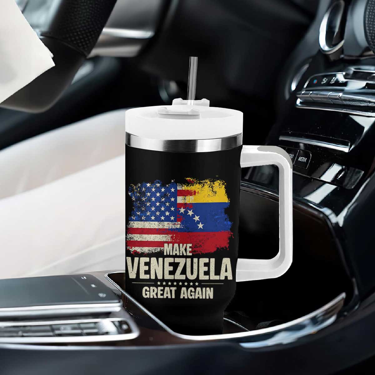 Make Venezuela Great Again Tumbler With Handle Distressed US and Venezuela Flag Unity TS02 Print Your Wear