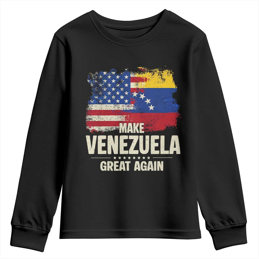 Make Venezuela Great Again Youth Sweatshirt Distressed US and Venezuela Flag Unity TS02 Black Print Your Wear
