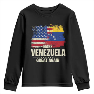 Make Venezuela Great Again Youth Sweatshirt Distressed US and Venezuela Flag Unity TS02 Black Print Your Wear
