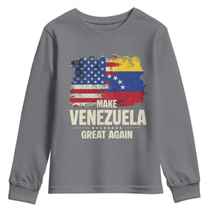 Make Venezuela Great Again Youth Sweatshirt Distressed US and Venezuela Flag Unity TS02 Charcoal Print Your Wear