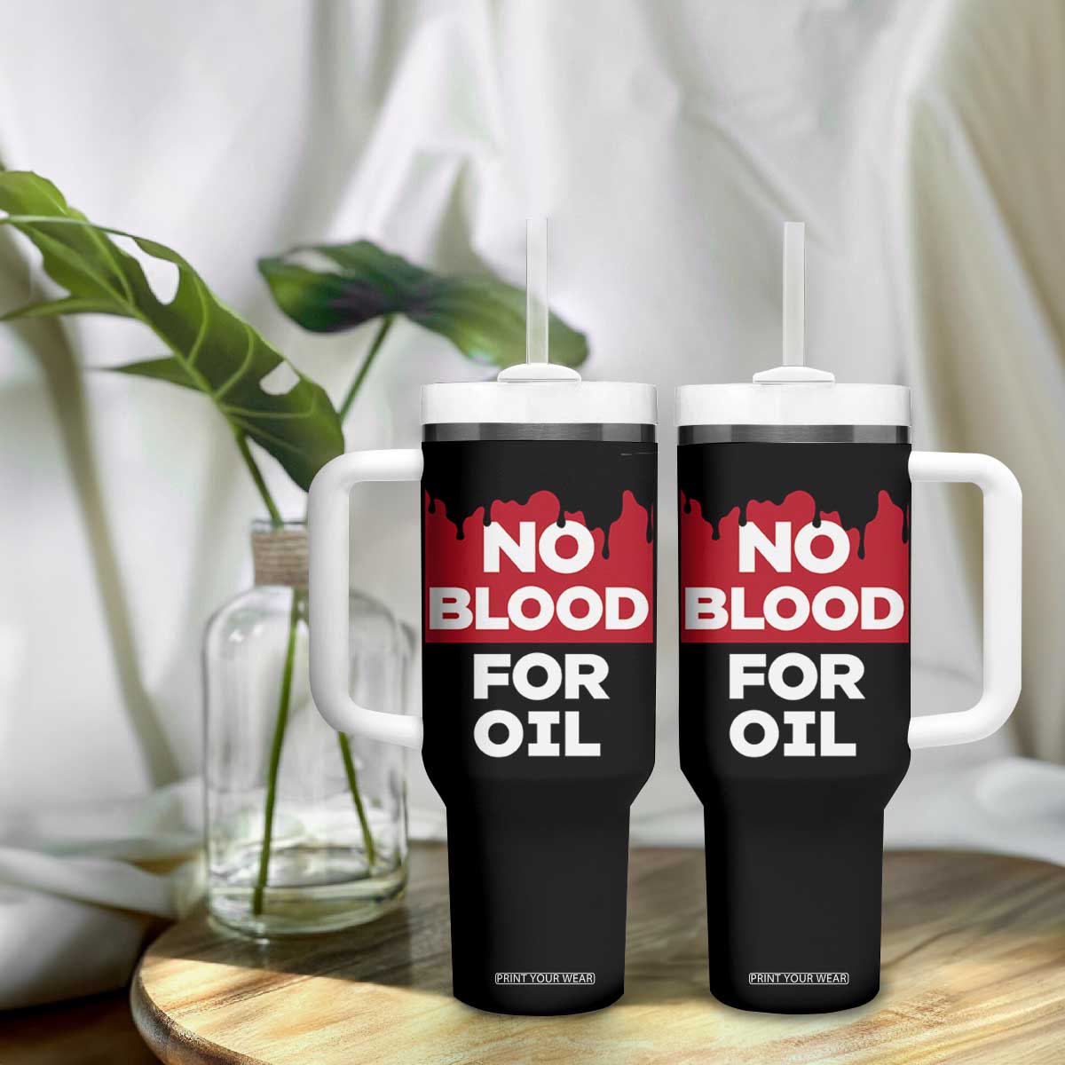 No Blood for Oil Tumbler With Handle Anti-War Resource Exploitation TS02 Print Your Wear