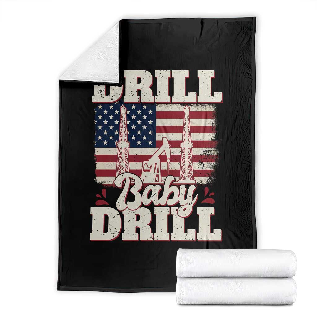 Drill Baby Drill American Flag Throw Blanket Retro Oilfield Oil Rig Patriot TS02 Black Print Your Wear