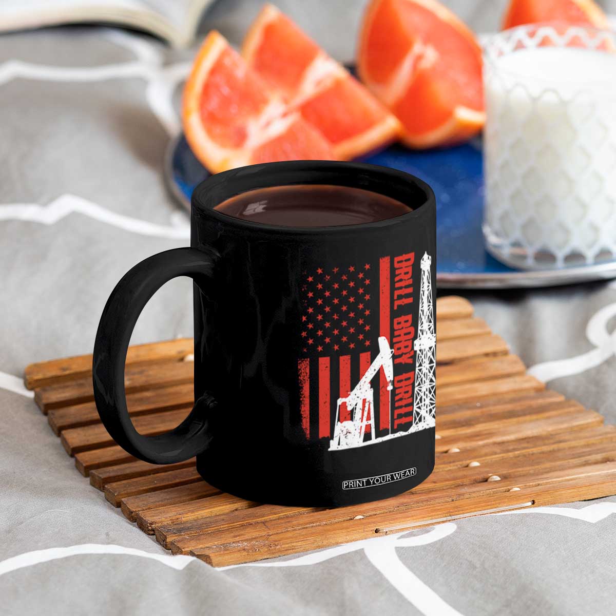 Drill Baby Drill American Flag Coffee Mug Distressed Oil Rig Oildfield Energy Industry TS02 Print Your Wear