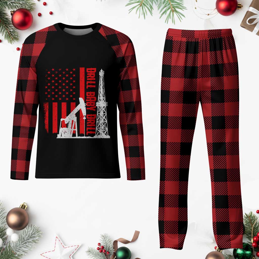 Drill Baby Drill American Flag Plaid Pajama Set Distressed Oil Rig Oildfield Energy Industry TS02 Buffalo Plaid Print Your Wear