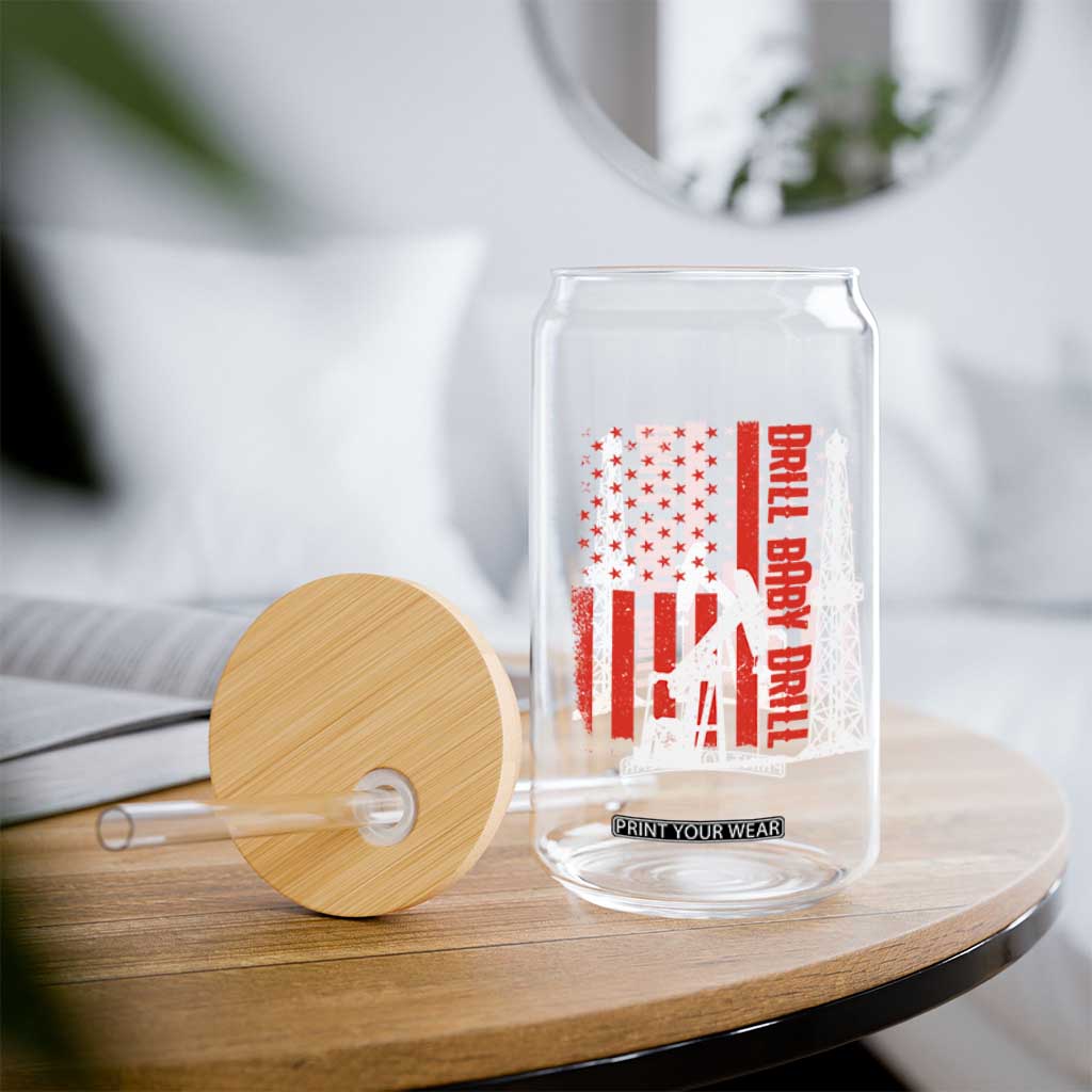 Drill Baby Drill American Flag Glass Can Distressed Oil Rig Oildfield Energy Industry TS02 Print Your Wear