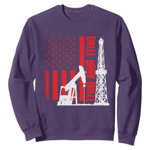 Drill Baby Drill American Flag Sweatshirt Distressed Oil Rig Oildfield Energy Industry TS02 Purple Print Your Wear
