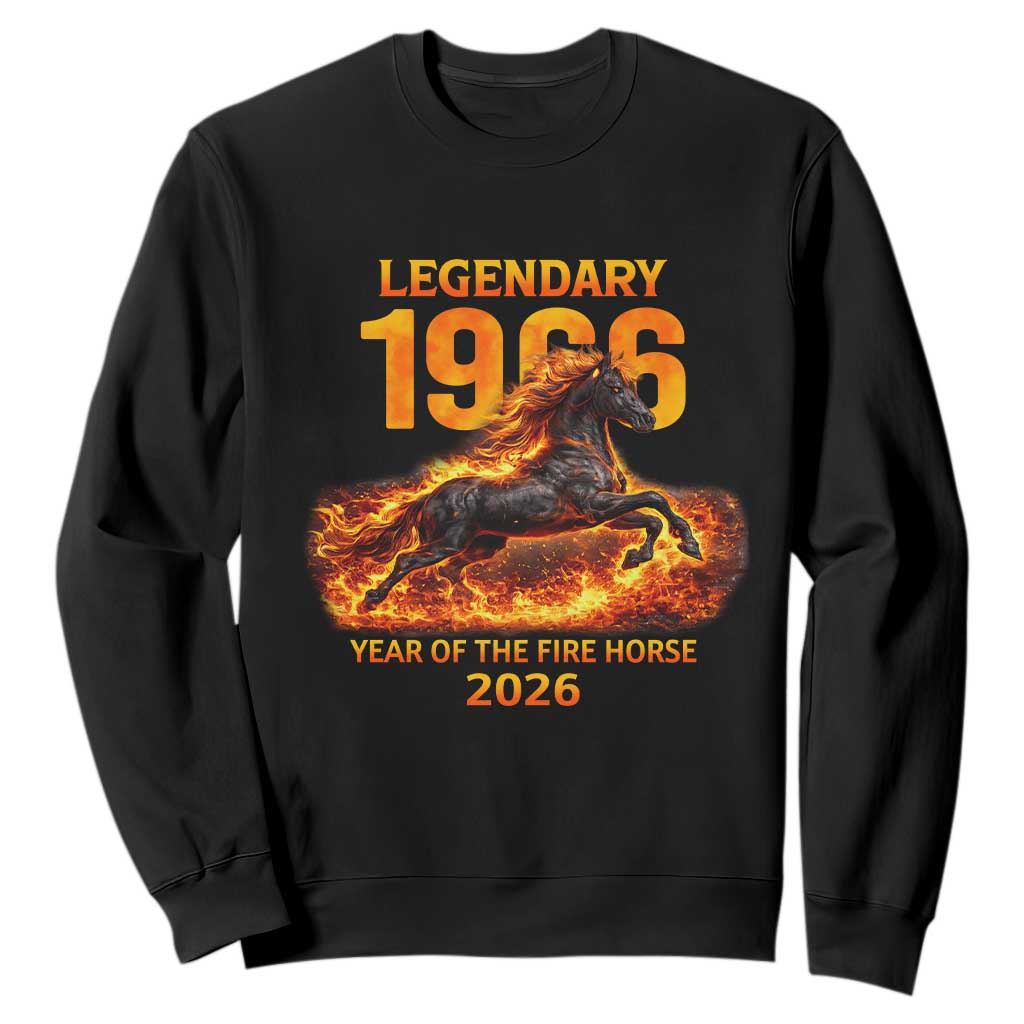 Legendary 1966 Year of the Fire Horse Sweatshirt Fiery 2026 Zodiac Birthday Gift TS02 Black Print Your Wear