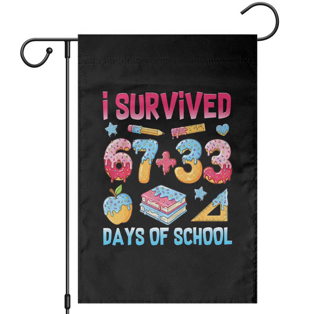 I Survived 67 Plus 33 100 Days of School Garden Flag Six Seven Meme Colorful Math Humor TS02 Black Print Your Wear