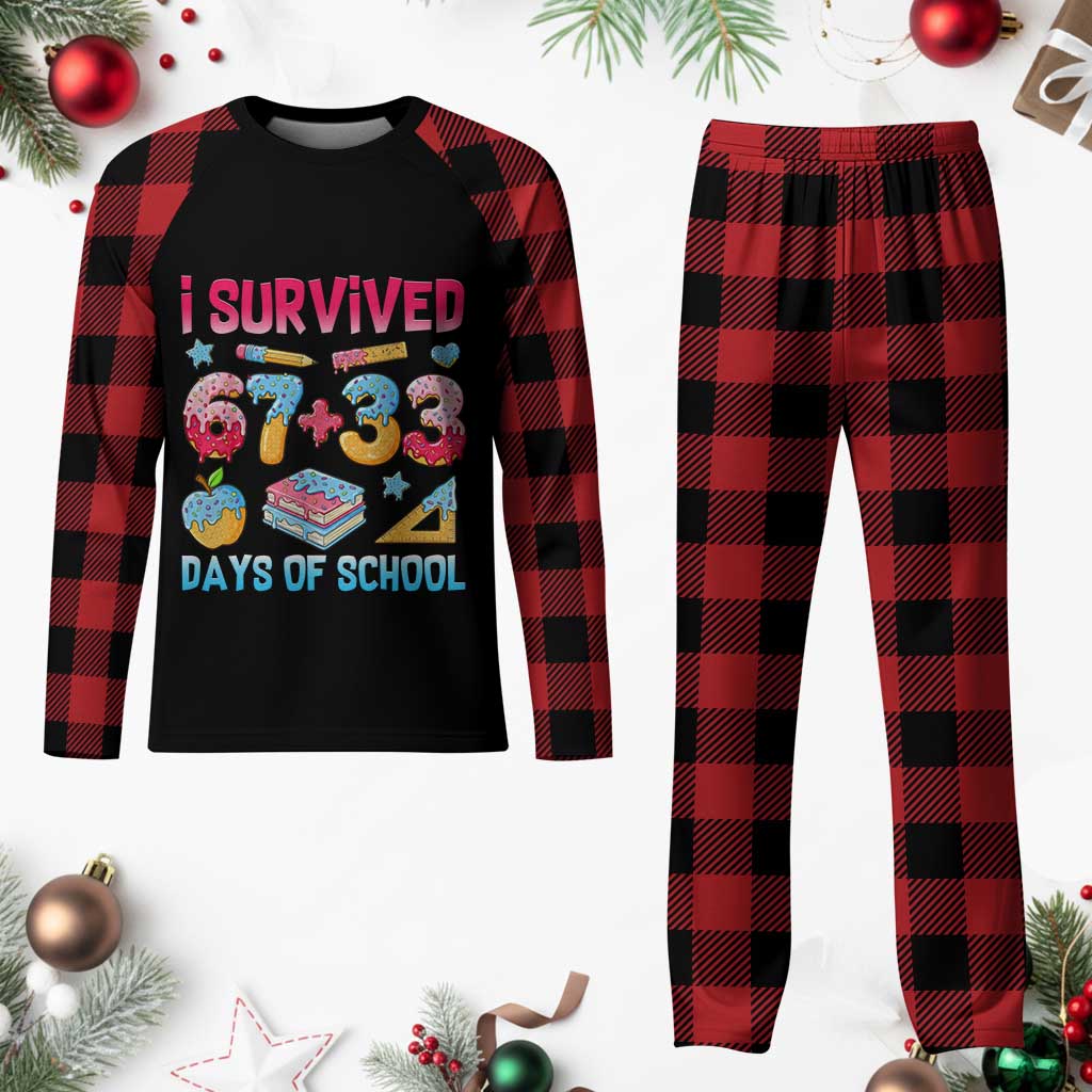 I Survived 67 Plus 33 100 Days of School Plaid Pajama Set Six Seven Meme Colorful Math Humor TS02 Buffalo Plaid Print Your Wear